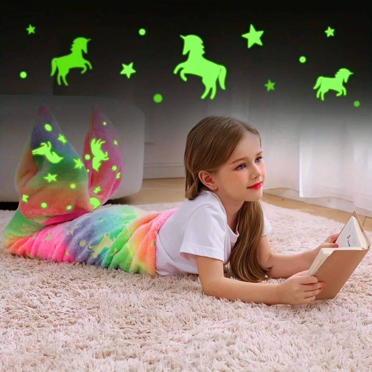 Glow in the Dark Mermaid Tail Blanket for Girls – Super Soft Flannel