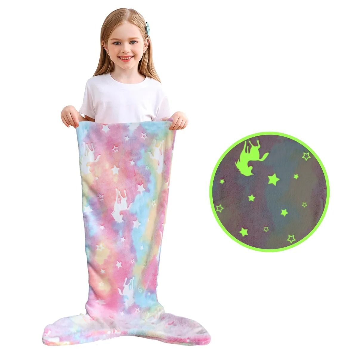 Glow in the Dark Mermaid Tail Blanket for Girls – Super Soft Flannel