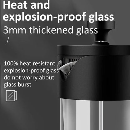 French Press Coffee Maker with Borosilicate Glass and Stainless Steel Filter