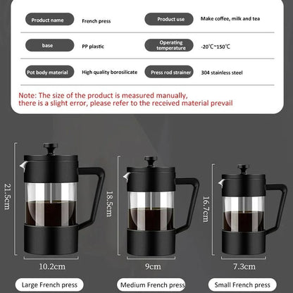 French Press Coffee Maker with Borosilicate Glass and Stainless Steel Filter