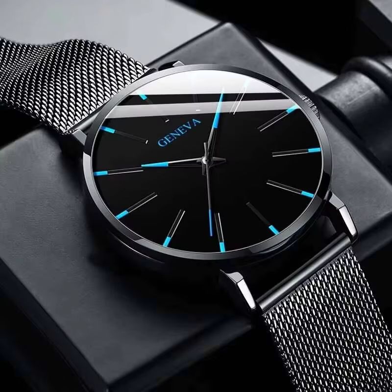 Ultra-Thin Men's Business Watch – Minimalist Quartz Wristwatch with Mesh Band