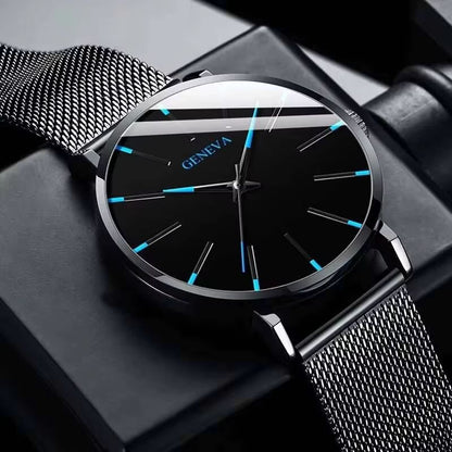 Ultra-Thin Men's Business Watch – Minimalist Quartz Wristwatch with Mesh Band