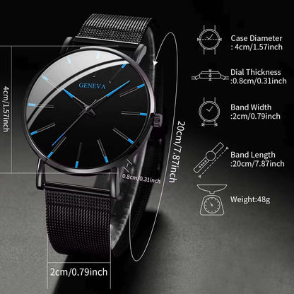 Ultra-Thin Men's Business Watch – Minimalist Quartz Wristwatch with Mesh Band
