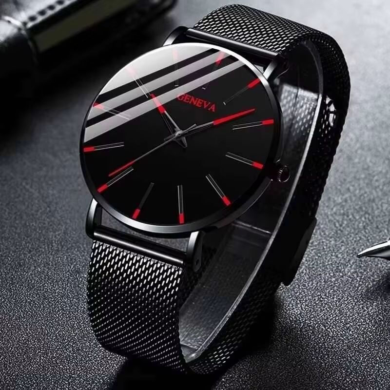 Ultra-Thin Men's Business Watch – Minimalist Quartz Wristwatch with Mesh Band