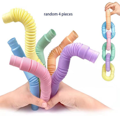 4-Pack Mini Pop Tube Sensory Fidget Toys – Colorful Building & Stress Relief for Kids with Autism, ADHD, or Anxiety