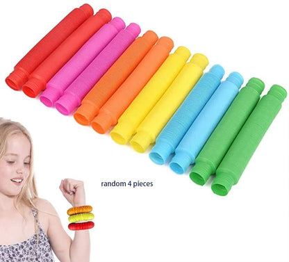 4-Pack Mini Pop Tube Sensory Fidget Toys – Colorful Building & Stress Relief for Kids with Autism, ADHD, or Anxiety