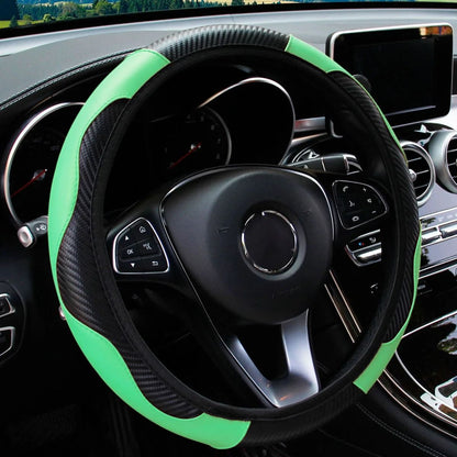 Carbon Fiber PU Leather Steering Wheel Cover 14.5 to 15 Inches