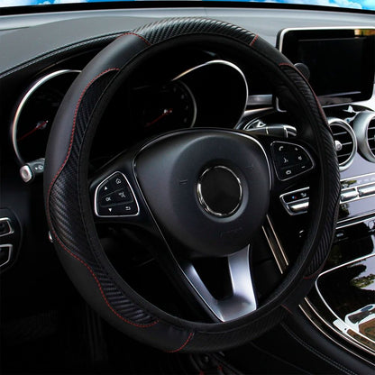 Carbon Fiber PU Leather Steering Wheel Cover 14.5 to 15 Inches