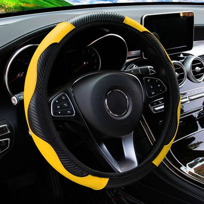 Carbon Fiber PU Leather Steering Wheel Cover 14.5 to 15 Inches