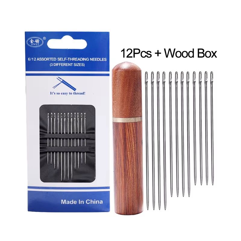 Easy-Thread Blind Needles Set – 12pcs Stainless Steel Self-Threading Sewing Needles for Elderly & DIY Apparel Projects