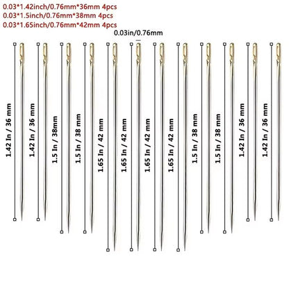 Easy-Thread Blind Needles Set – 12pcs Stainless Steel Self-Threading Sewing Needles for Elderly & DIY Apparel Projects