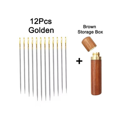 Easy-Thread Blind Needles Set – 12pcs Stainless Steel Self-Threading Sewing Needles for Elderly & DIY Apparel Projects