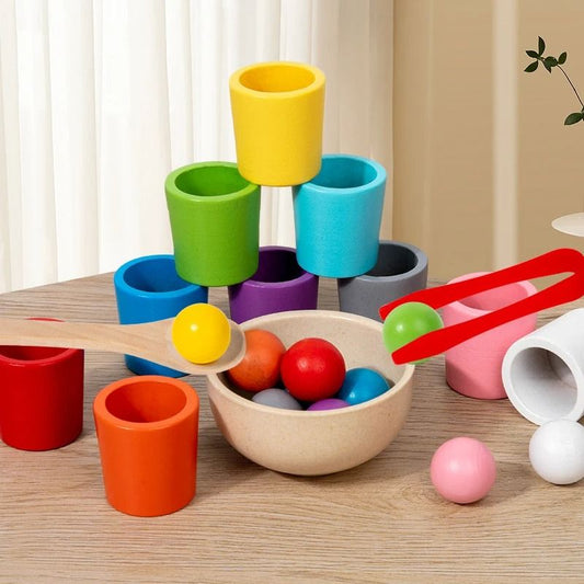 Montessori Wooden Color Sorting Cups Educational Toy