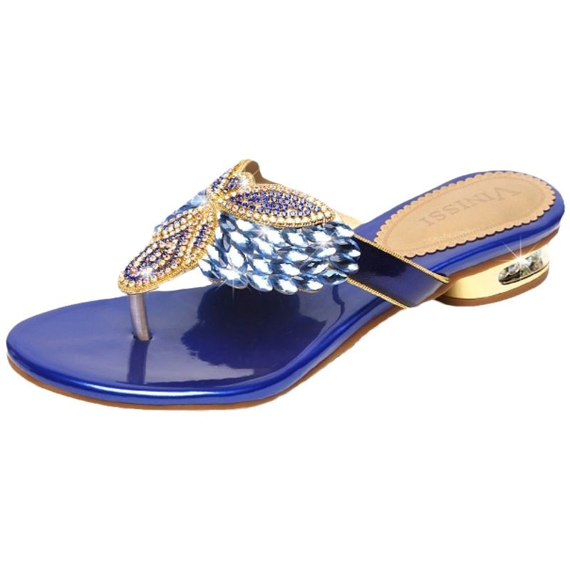Summer Water Diamond Slippers for Women, Bohemian Beach Shoes, Low Heel Holiday Outwear Flip Flops Sandals