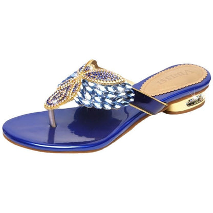 Summer Water Diamond Slippers for Women, Bohemian Beach Shoes, Low Heel Holiday Outwear Flip Flops Sandals