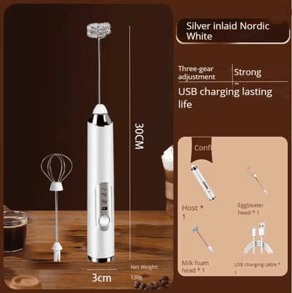 Wireless Handheld Milk Frother with Double Whisk and Three Speed Control