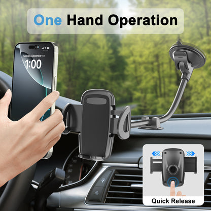 Gooseneck Long Arm Phone Mount Holder, Solid Car Truck, Anti Shake Stabilizer Compatible All Cell Phones