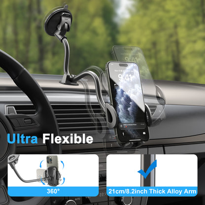Gooseneck Long Arm Phone Mount Holder, Solid Car Truck, Anti Shake Stabilizer Compatible All Cell Phones