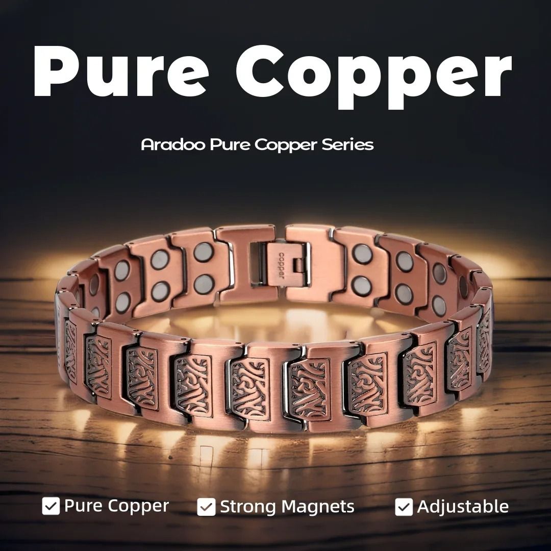 Pure Copper Magnetic Bracelet for Men with Adjustable Sizing Tool