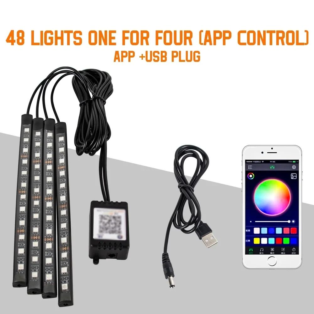 LED Car Interior Ambient Foot Lights with Music Control and App