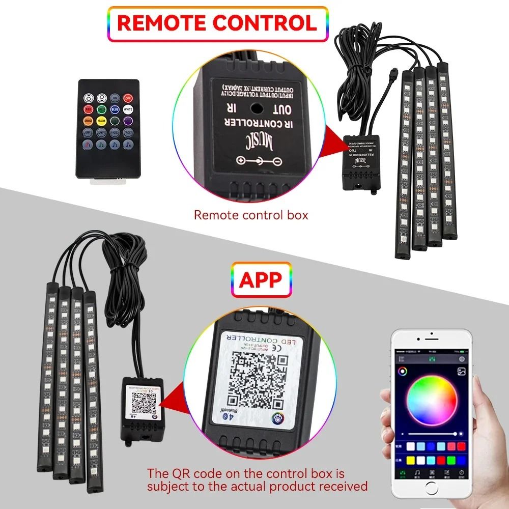 LED Car Interior Ambient Foot Lights with Music Control and App
