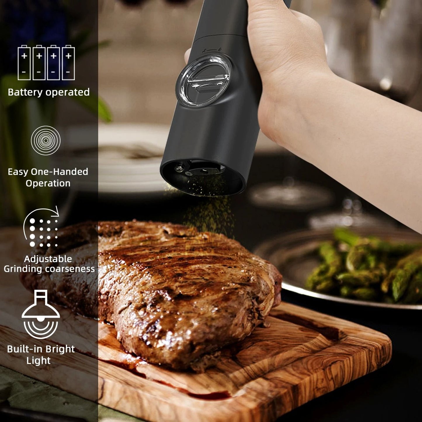 Electric Automatic Salt & Pepper Grinder with LED Light and Adjustable Coarseness