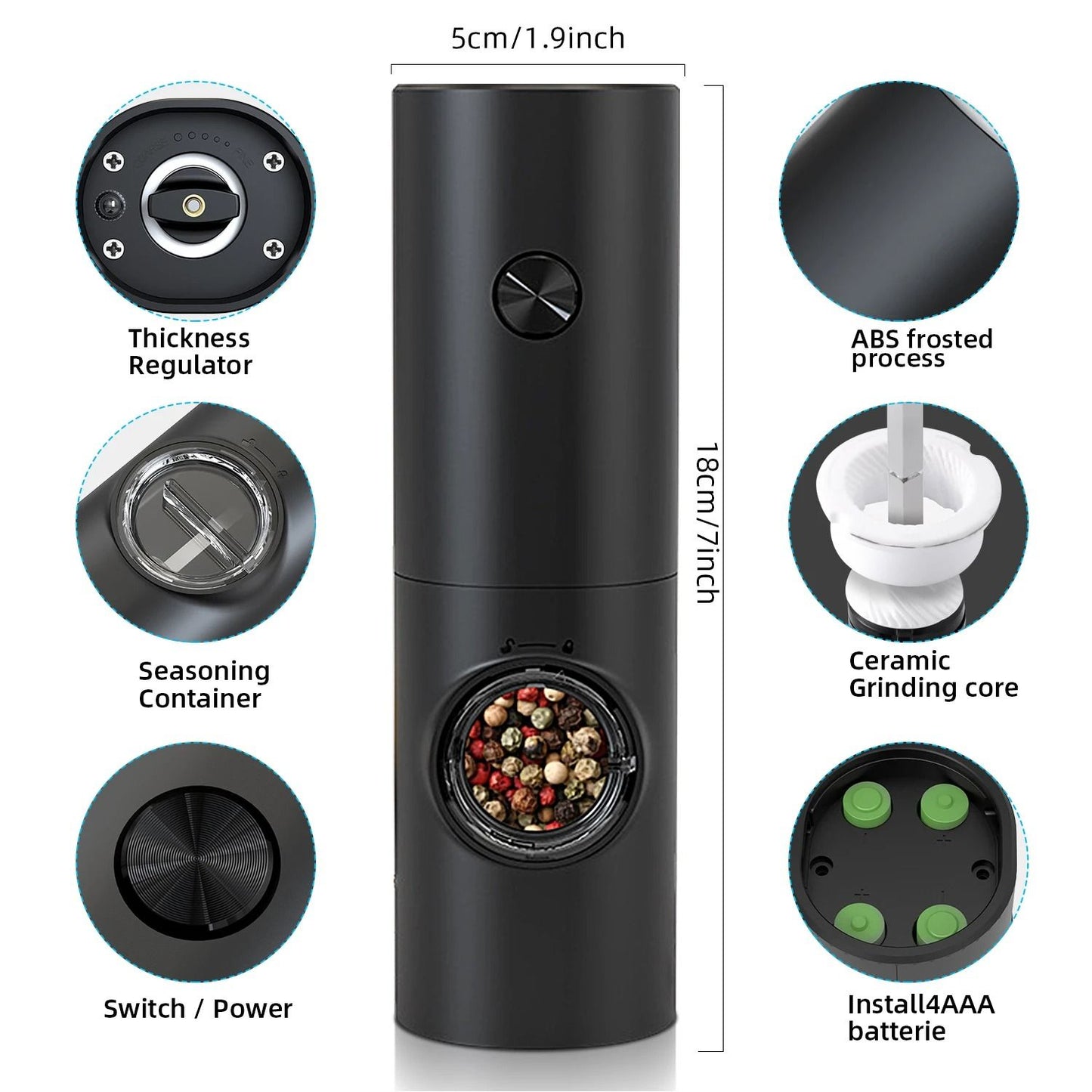 Electric Automatic Salt & Pepper Grinder with LED Light and Adjustable Coarseness