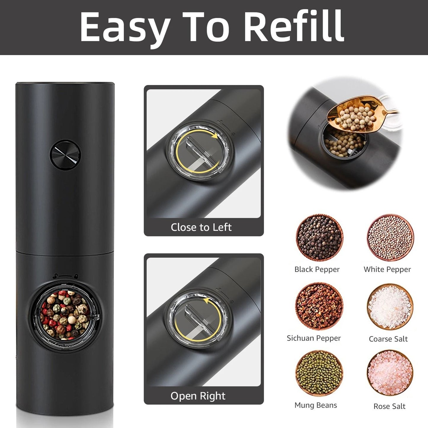Electric Automatic Salt & Pepper Grinder with LED Light and Adjustable Coarseness