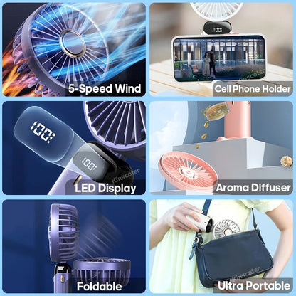 USB Foldable Mini Fan with Neck Strap and Multiple Speed Settings