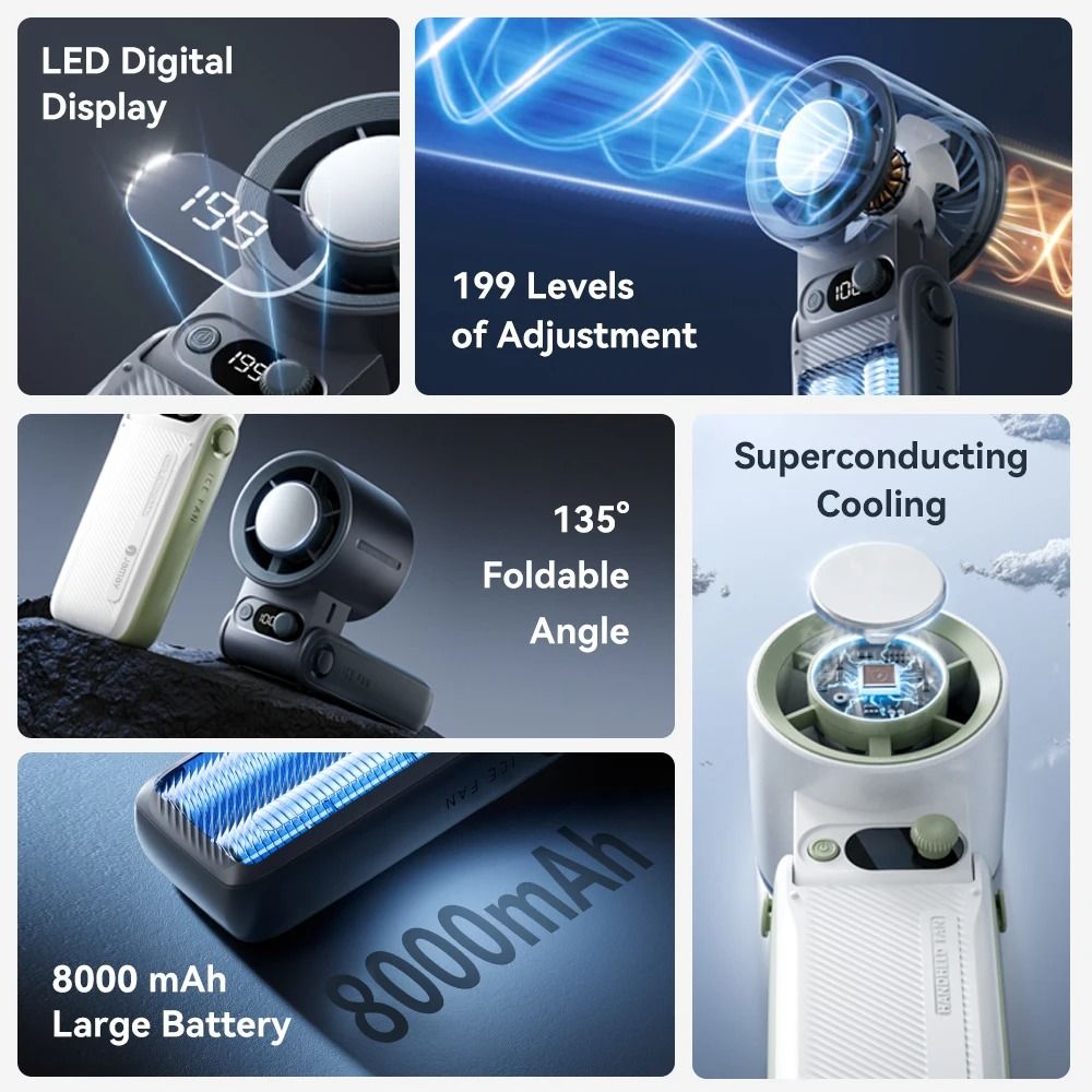 Portable Handheld Turbo Fan with LED Display and Adjustable Wind Speed