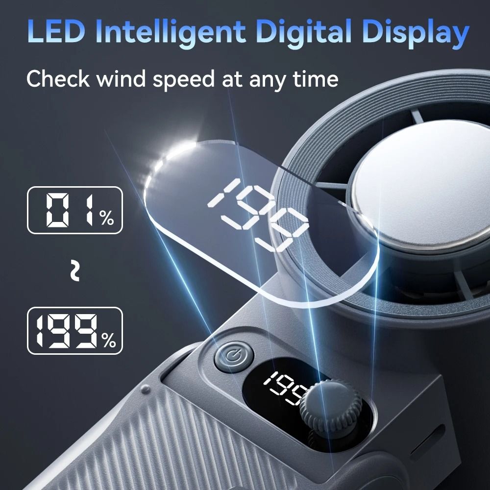 Portable Handheld Turbo Fan with LED Display and Adjustable Wind Speed