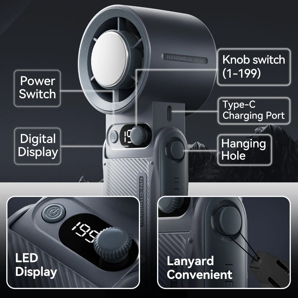 Portable Handheld Turbo Fan with LED Display and Adjustable Wind Speed