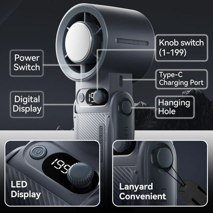 Portable Handheld Turbo Fan with LED Display and Adjustable Wind Speed