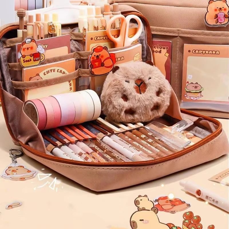 CapyCharm Capybara Stationery Set – Cute Pencil Case with Pens, Rulers, Sticky Notes & Accessories for Students