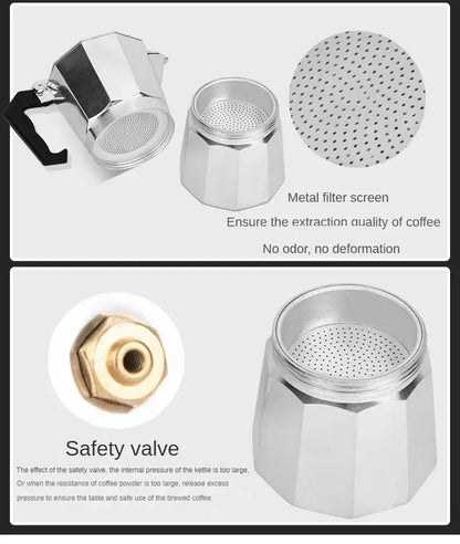 Italian Aluminum Mocha Coffee Pot Portable Espresso Maker for Home or Travel