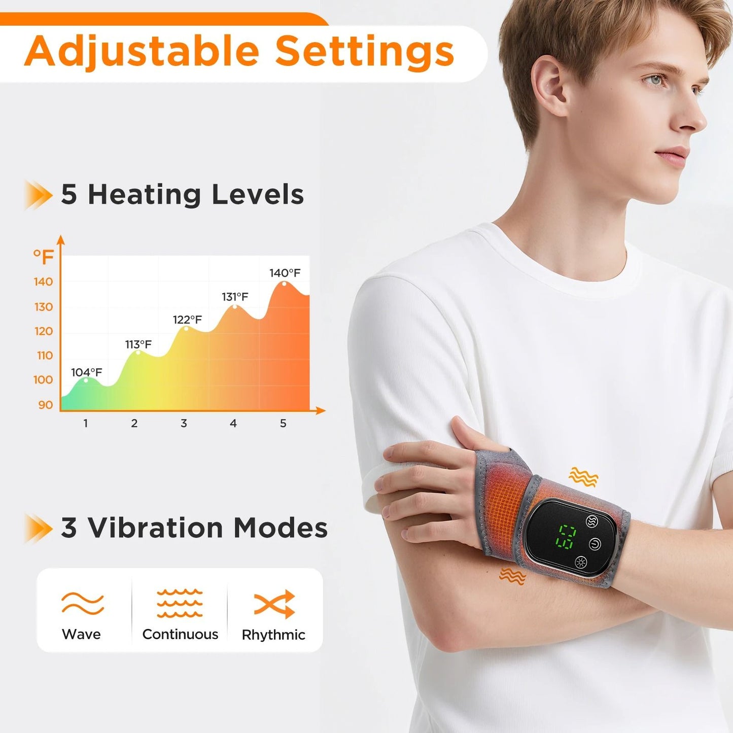 2 in 1 Heating Wrist Guard with Vibration Massage USB Adjustable Hot Compress Wristband