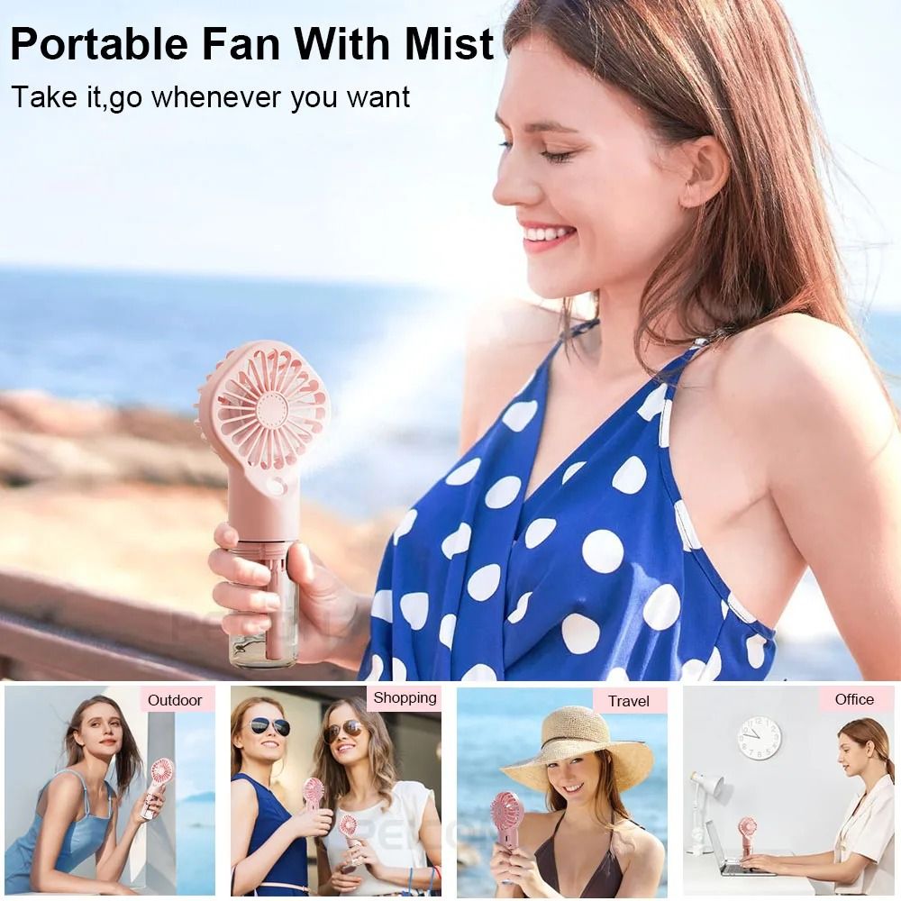 Portable Humidifier Fan Mini Handheld Mist Fan USB Rechargeable