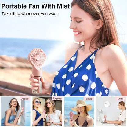 Portable Humidifier Fan Mini Handheld Mist Fan USB Rechargeable