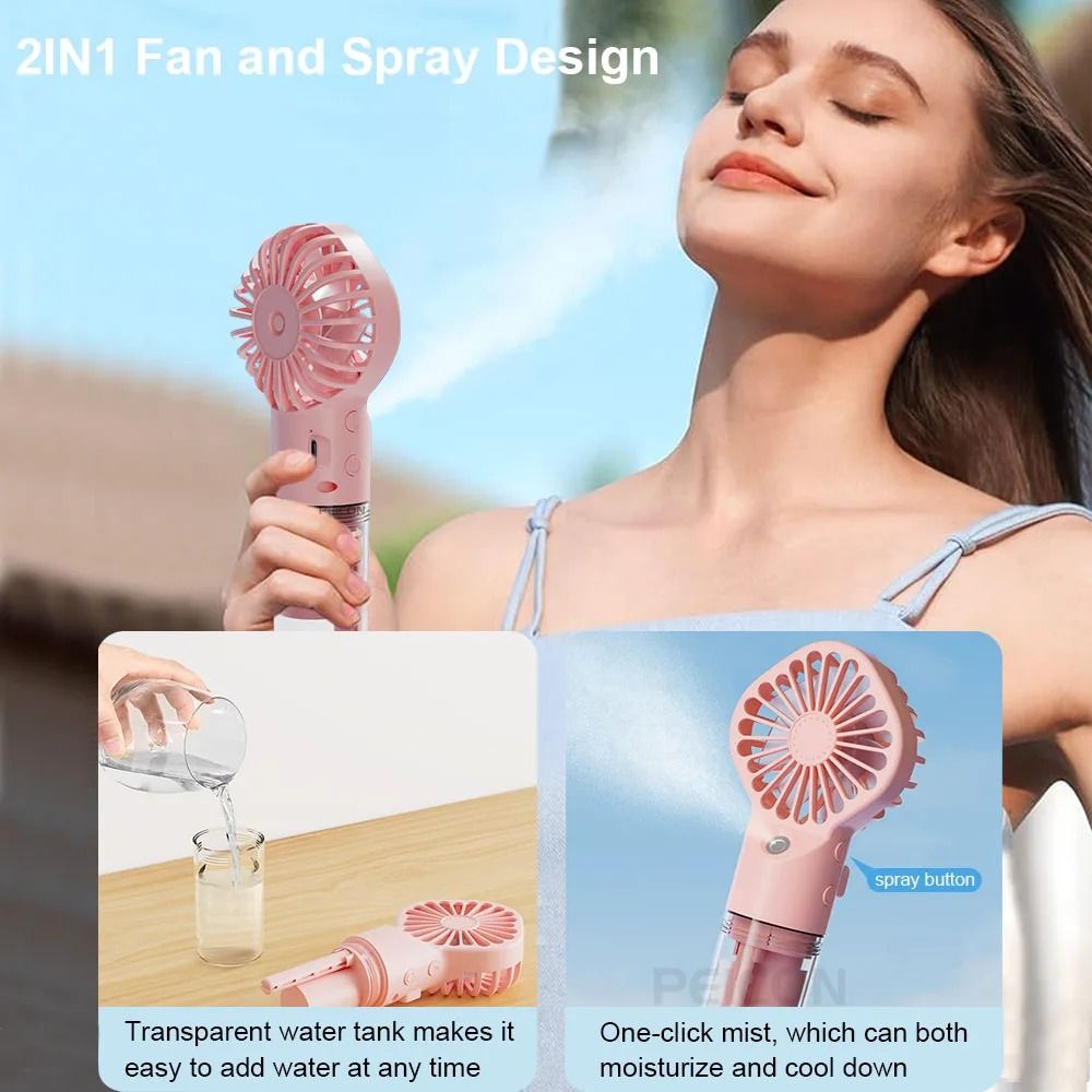Portable Humidifier Fan Mini Handheld Mist Fan USB Rechargeable