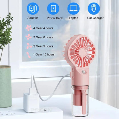 Portable Humidifier Fan Mini Handheld Mist Fan USB Rechargeable