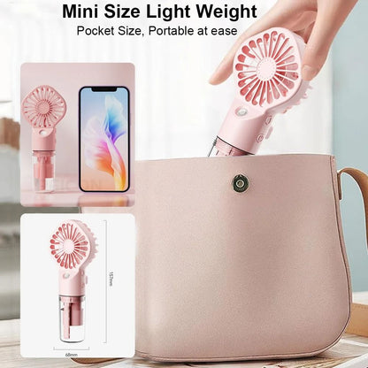 Portable Humidifier Fan Mini Handheld Mist Fan USB Rechargeable