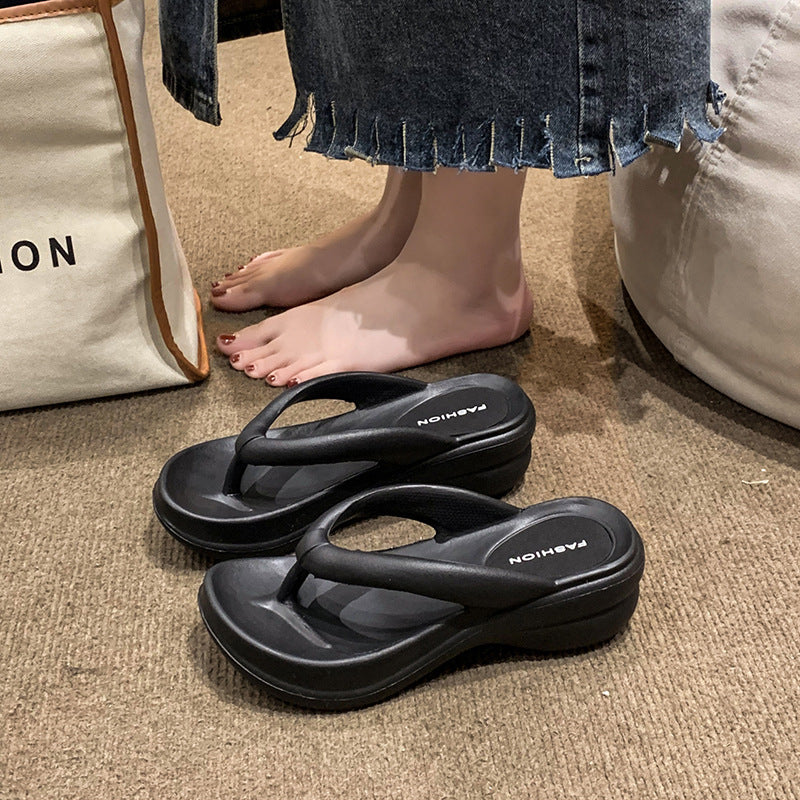 Thick Sole Wedges Flip Flops for Women, Non-Slip Platform Beach Sandals & Comfortable Outdoor Slippers