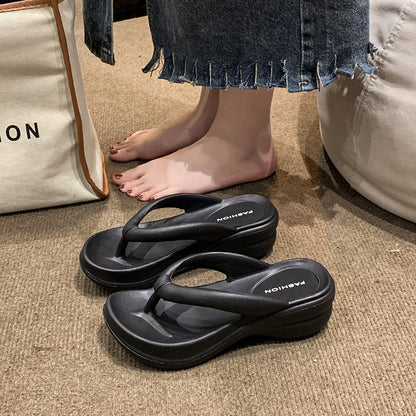 Thick Sole Wedges Flip Flops for Women, Non-Slip Platform Beach Sandals & Comfortable Outdoor Slippers