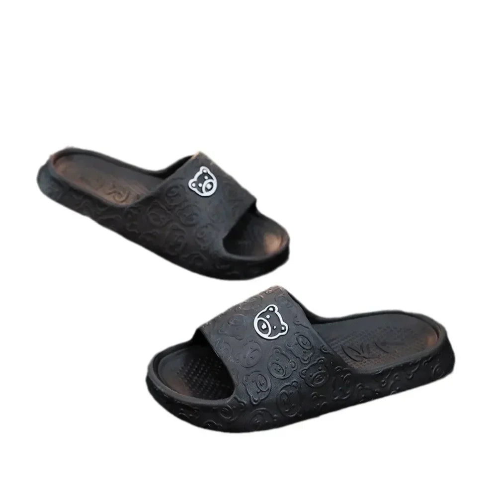 EVA Womens Slippers, Cute Bear Decoration, Lightweight Non-Slip Flat Slippers for Bathroom & Home Use, Ultra Soft