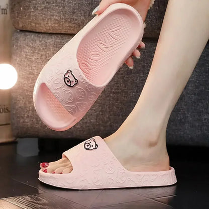 EVA Womens Slippers, Cute Bear Decoration, Lightweight Non-Slip Flat Slippers for Bathroom & Home Use, Ultra Soft
