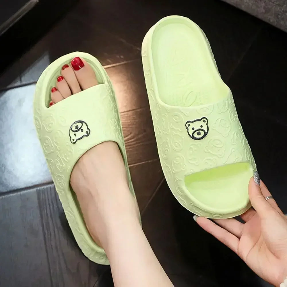 EVA Womens Slippers, Cute Bear Decoration, Lightweight Non-Slip Flat Slippers for Bathroom & Home Use, Ultra Soft