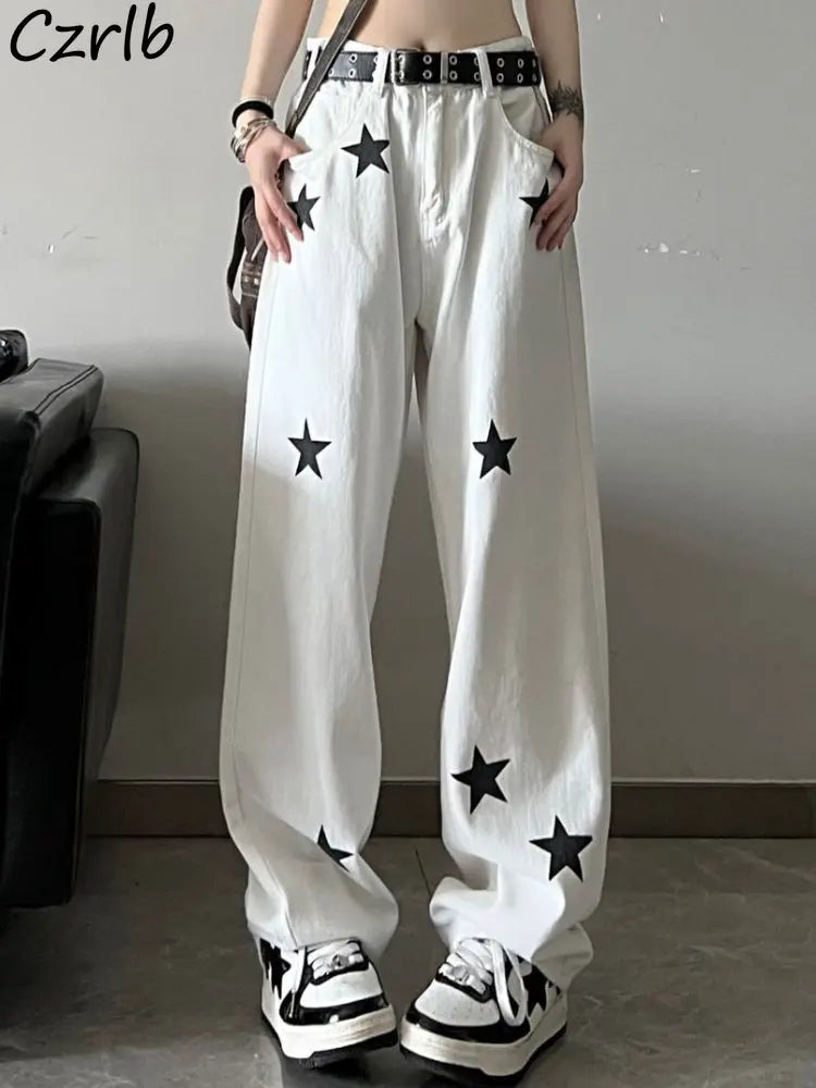 Women's Y2K Wide Leg Jeans, High Waisted Baggy Vintage Chic, Harajuku Streetwear, Unisex Casual All-Match Denim