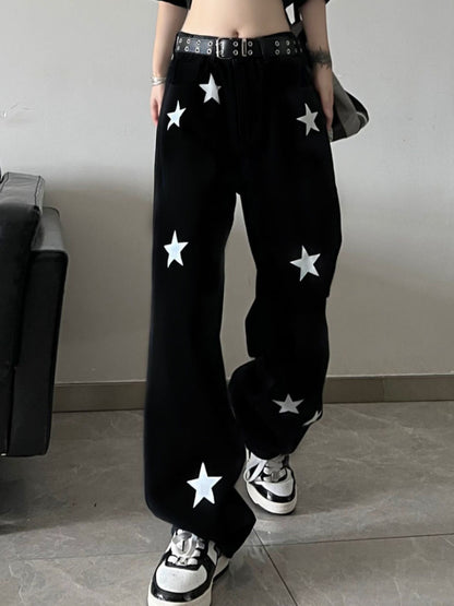 Women's Y2K Wide Leg Jeans, High Waisted Baggy Vintage Chic, Harajuku Streetwear, Unisex Casual All-Match Denim