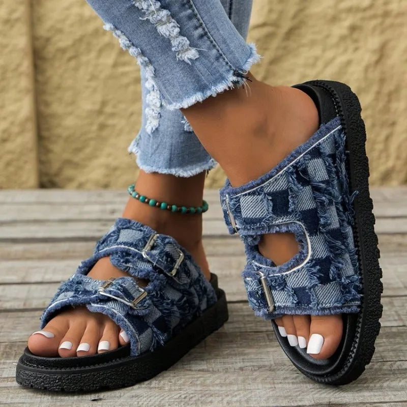 Summer Women Slippers Gladiator Style Platform Sandals, Flat Slingback Slides Beach Walking Shoes for Women
