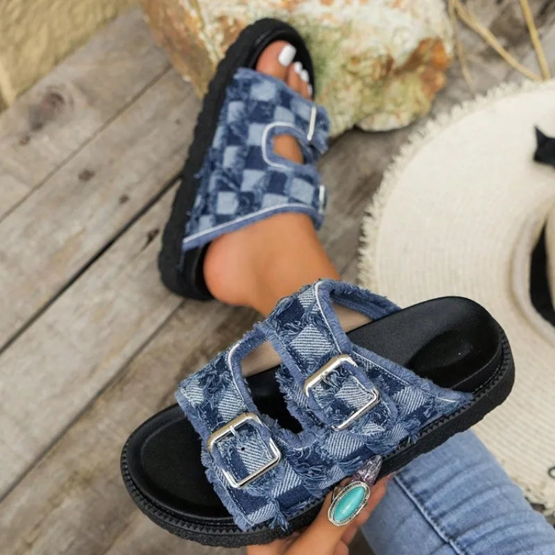 Summer Women Slippers Gladiator Style Platform Sandals, Flat Slingback Slides Beach Walking Shoes for Women